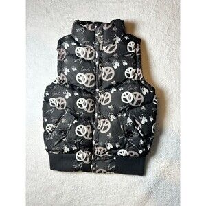 Harvest Black Gray White Zipper Puffer Vest Girls Sz T16 Peace Signs Love Winter